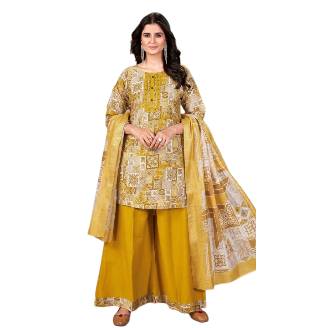 Simran yellow Poly Rayon 3 piece kurta Set All Sizes - M